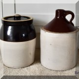 P07. Stoneware crock and jug. 